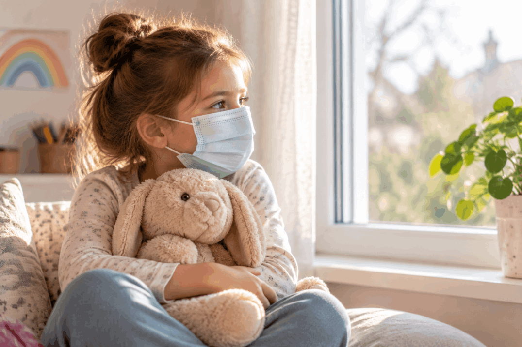 Bambina con mascherina durante l’emergenza Covid-19